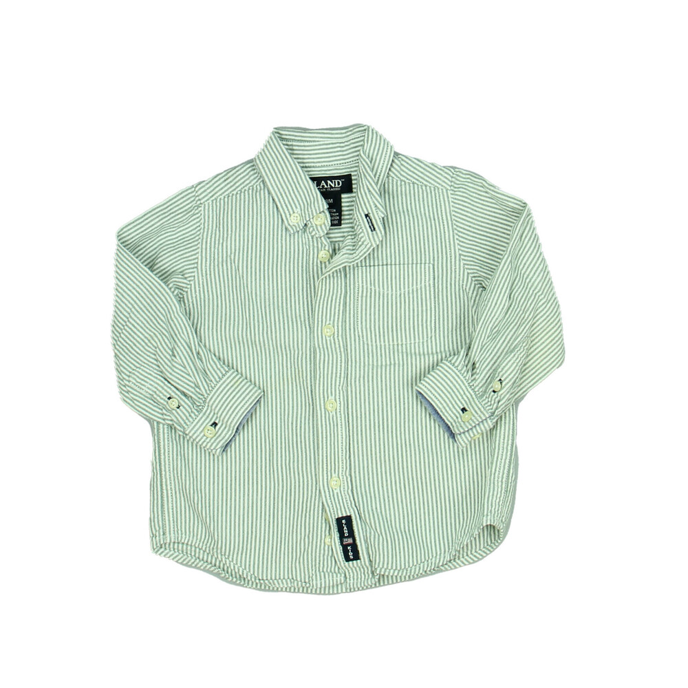 E. Land Boys Green | White Button Down Long Sleeve size: 18 Months